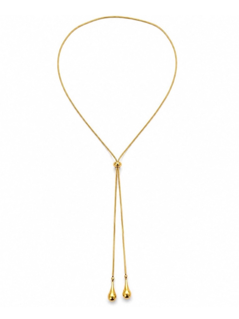 Delicate Gold Slide Lariat Necklace - Long Adjustable Women’s Necklace - Mayamar - Picture 4 of 5